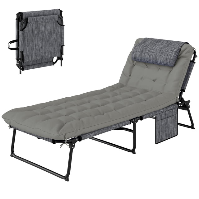 Outsunny Chaise Longue Pliante avec Coussin, Chaise de Bronzage Inclinable, Gris