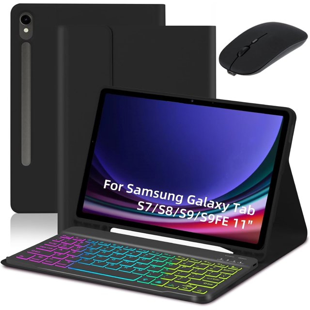 Clavier Bluetooth Rétroéclairé RGB avec Souris Sans Fil à Double Mode pour Samsung Galaxy Tab S9 FE 10.9 Pouces / Tab S9 11 Pouces (Ensembles Noirs, pour Galaxy Tab S9 FE 10.9 Pouces / Tab S9 11 Pouces)
