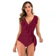 thumbnail image 1 of Women's Bikini Swimsuit Ruffles Two Pieces Bikini Set, Red Wine L, 1 of 5