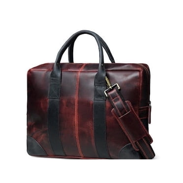 SHARO Classic Sacoche pour Ordinateur Portable en Cuir Rouge Antique Bicolore