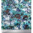 thumbnail image 1 of Soimoi Tissu Poly Georgette Feuilles et Imprimé de Fleurs de Roses, Tissu au Mètre, 42 Pouces de Large, 1 of 3