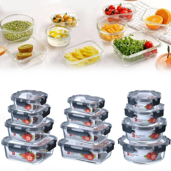 EIGTHTAIL Reduced Kitchenware Ground Glass Storage Container Set With Airtight Lock Lid For Lunch Food Storage Pre Meal Preparation Refrigerator Freezer Dishwasher And