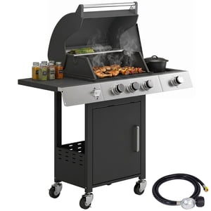 Outsunny 3 Grille à gaz Propane avec brûleur latéral, 36,000 BTU BBQ Grille