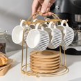 thumbnail image 4 of LUKA Ceramic Coffee Espresso Cups with Saucers Set with Metal Holder, 4 oz Porcelain Demitasse Cups For Tea, Espresso, Latte, Coffee, Cafe Mocha, Set of 6, White, 4 of 8