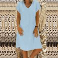 thumbnail image 1 of Robes Soleil pour Femmes 2023 Mode Décontractée Femmes Ample Col en V Été Uni Manches Courtes Robe en Coton et Lin Essayer avant d'Acheter Vêtements pour Femmes Robes en Liquidation, 1 of 5