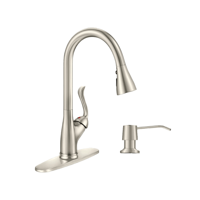 APPASO Patented Kitchen Faucet with Pull Down Sprayer and Soap Dispenser - Single Handle Stainless Steel Brushed Nickel High Arc Pull Out Kitchen Sink