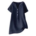 thumbnail image 1 of Timegard Womens Cotton Linen Tops Plus Size Notched V Neck Button Short Sleeve Casual Loose Tee Shirts, 1 of 3