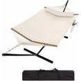 thumbnail image 1 of 2-Person Hammock with Stand, Heavy Duty Steel Frame Supports 450Lbs, Quilted Polyester & Breathable Net Design, Includes Storage Bag for Backyard, Patio, Camping, 1 of 6