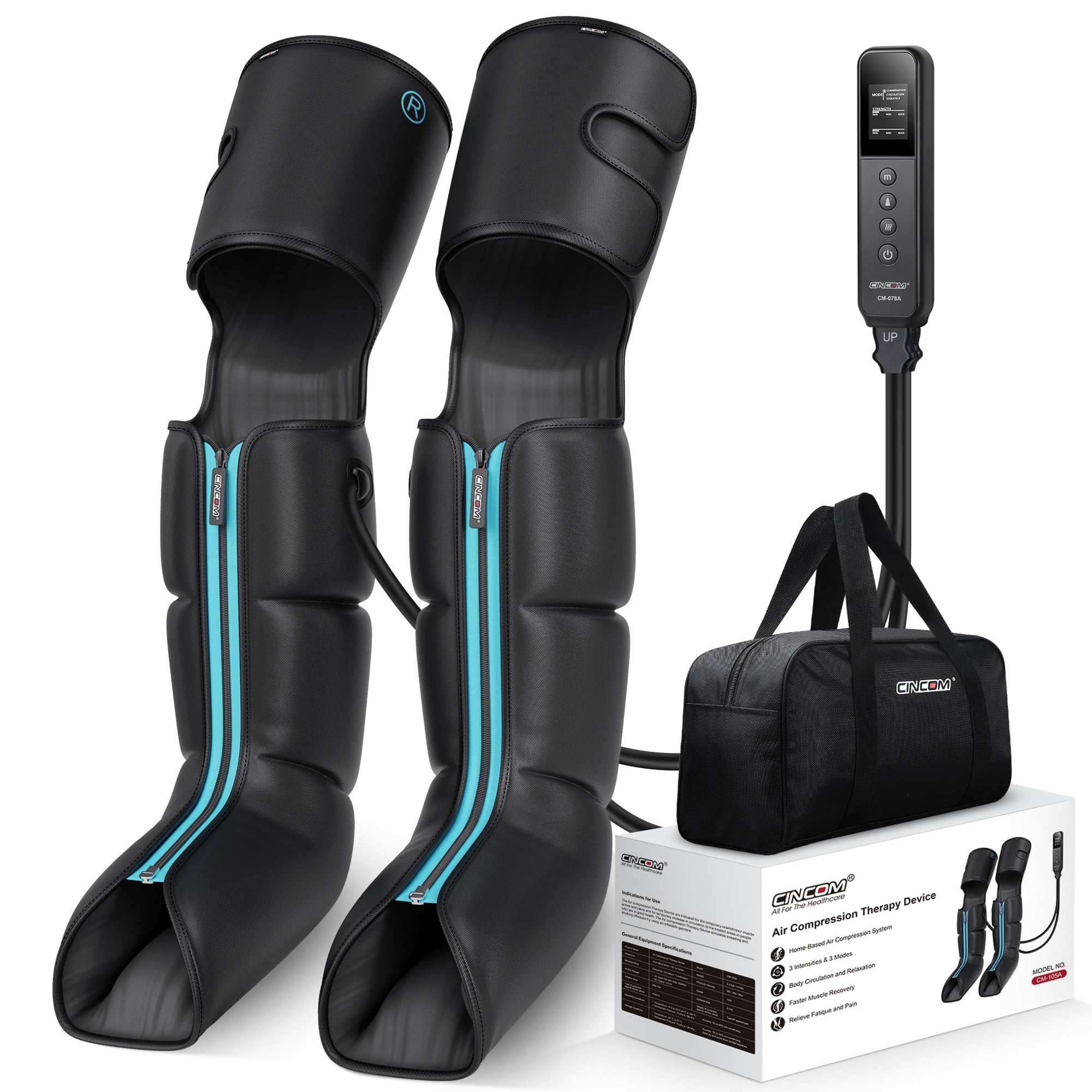 CINCOM Leg Massager with Compression, 3 in 1 Foot Calf & Thigh Massager for Circulation and Pain Relief