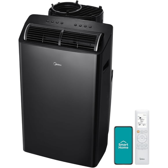 Midea Duo 14,000 BTU (12,000 BTU SACC) Inverter Portable Air Conditioner with Dual Hose, Ultra Quiet 42dB, Smart Wi-Fi, Alexa & Google Assistant, Cools up to 550 Sq. Ft., Black