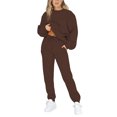 thumbnail image 1 of Innerwin Two Piece Outfit Drawstring Women Jogger Set Sports Long Sleeve Beam Foot Sweatsuits Coffee XL, 1 of 7