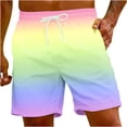thumbnail image 2 of RKSTN Mens Swim Trunks Color Blocked Print Novel Ultra Plus Size Elastic Waistband Drawstring Comfortable 5 Inseam Summer Beach Breathable Vacation Shorts with Pockets, 2 of 9