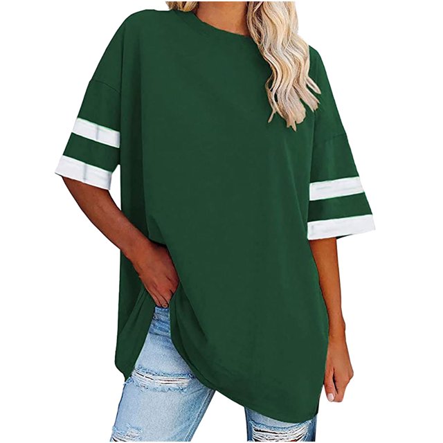 Chandails à Manches Courtes pour Femmes T-Shirts Surdimensionnés pour Femmes T-Shirts Amples Demi-Manches Col Rond Hauts Color Block Tuniques T-Shirts Surdimensionnés pour Femmes Hauts à Demi-Manches pour Femmes