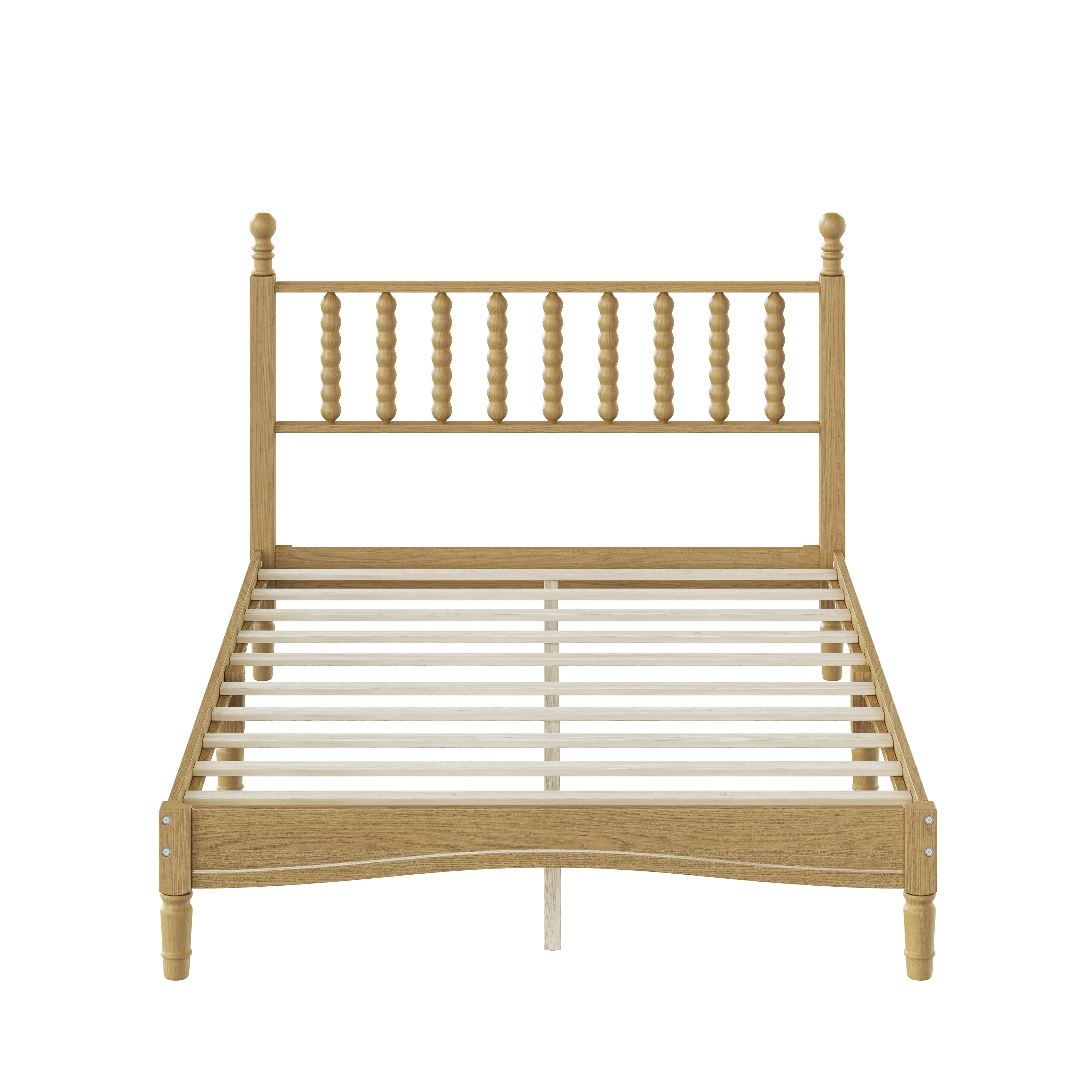 Homy Casa Full Size Solid Wood Platform Bed with Gourd Shaped Headboard, Natural Finish, Sturdy Slat Support, Easy Assembly