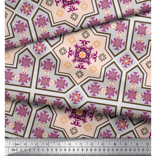 Soimoi Silk Fabric Floral & Damask Patchwork Decor Fabric Printed Yard 42 Inch Wide