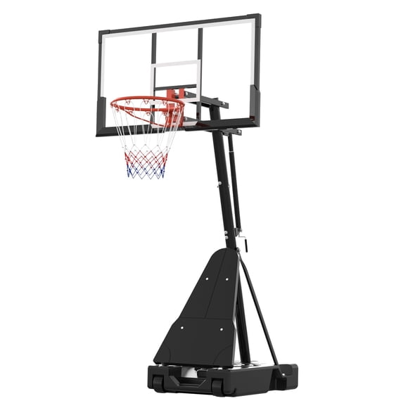 Basketball Hoop Outdoor 48 Inch Shatterproof PC Backboard, 4.9 to 10 ft Stepless Adjustable Height, Portable Basketball Hoop with Wheels for Teens and Adults in Backyard Driveway Court