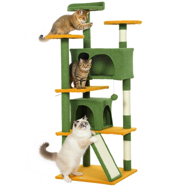 PawHut 54" Cat Tree Tower with Scratching Posts, Cat Condos, Green