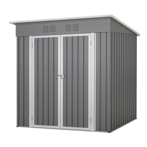 Noble House 4x6FT Outdoor Metal Shed with Floor Frame,Steel Utility Storage with Double Lockable Doors & Air Vent,Gray