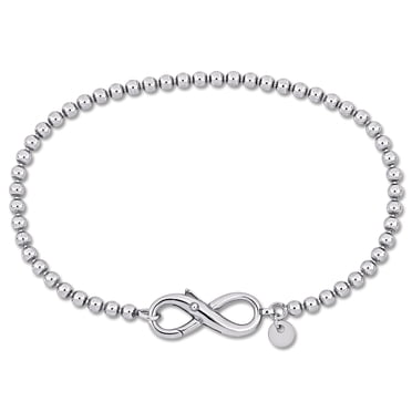 Miabella Bead Link Bracelet in Sterling Silver with Infinity Clasp , 9 in