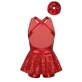 thumbnail image 2 of Riismen Robe Justaucorps Sans Manches à Paillettes Brillantes pour Filles Enfants Costume de Danse Latin Jazz Salsa Samba Rumba Rouge 16, 2 of 5