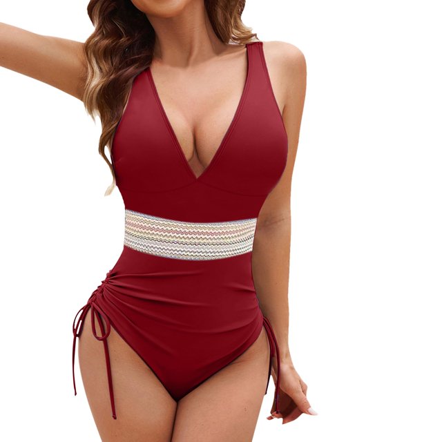FhsagQ Ensembles de Maillots de Bain Rouges pour Femmes Maillot de Bain Ouvert pour Femmes Maillots de Bain Col en V Bretelles à Cordon de Serrage Ajustables Maillots de Bain Femmes Ensembles de Maillots de Bain Costume Rouge P