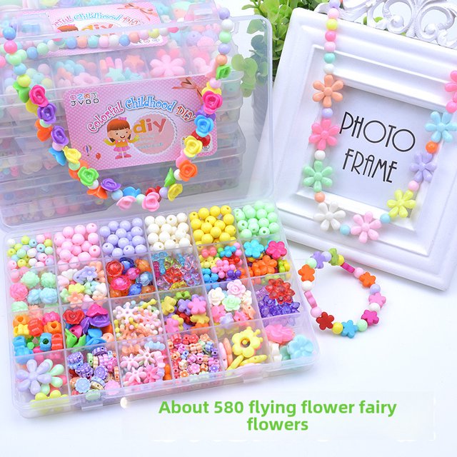 Kids DIY Jewelry Making Kit for Ages 4-6: 24-Grid Plastic Bead Set with 6 Flying Flower Fairy Designs & 9-Piece Tools – Educational Toy to Boost Creativity, Hand-Eye Coordination, and Interactive