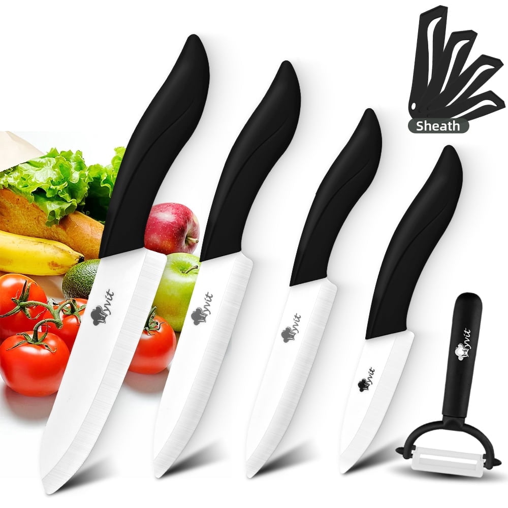 Ceramic Knives Set Kitchen Chef Knife with Cover,Colorful Fruit Paring Knife for Lettuce Vegetable and Meat,3" Paring Knife, 4" Fruit Knife, 5" Utility Knife, 6" Chef Knife
