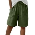 thumbnail image 1 of Oksale Plus Size Womens Bermuda Shorts Elastic High Waisted Drawstring Beach Shorts with Pockets Loose Solid Color Wide Leg Shorts for Going Out Green S, 1 of 9