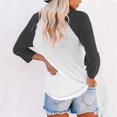 thumbnail image 3 of BVOFAR Hauts pour Femmes à Manches 3/4 à Col Ras du Cou Blouses à Blocs de Couleur Mode Chemises Raglan Décontractées Coupe Ample 2025, 3 of 7