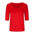 thumbnail image 4 of LOVZFMLL Women's T-Shirts V Neck Half Sleeve Solid Color Casual Basic Tees Spring Summer Clothes Outfits Going Out Tops Red 5XL, 4 of 6