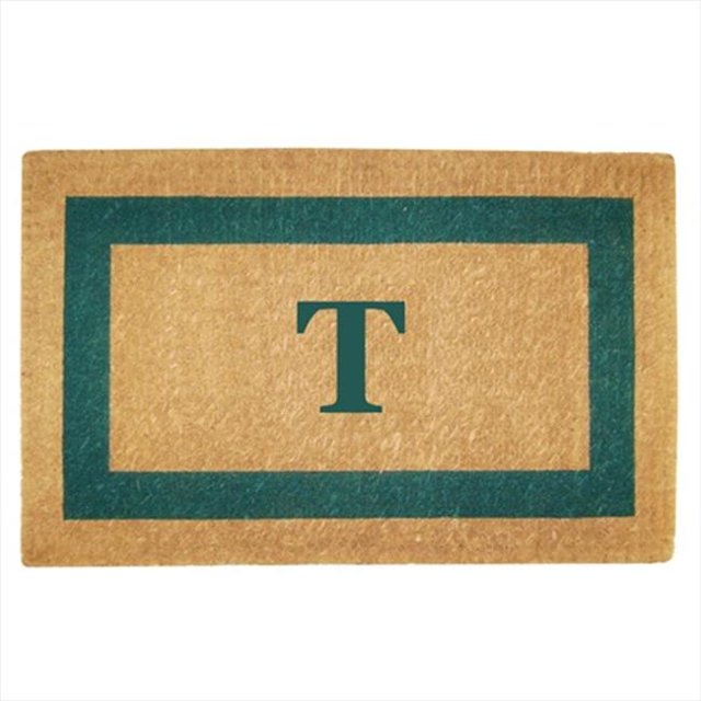 Nedia Home 02026T Single Picture - Green Frame 22 x 36 In. Heavy Duty Coir Doormat - Monogrammed T