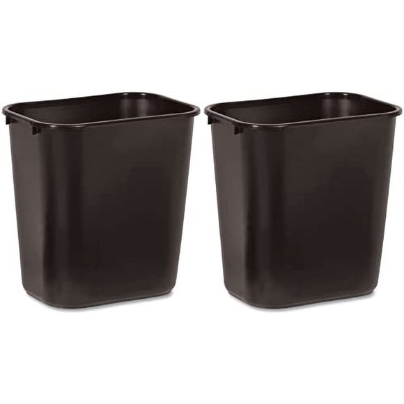 Rubbermaid Commercial 295600BK Deskside Plastic Wastebasket, Rectangular, 7 gal, Black (2)
