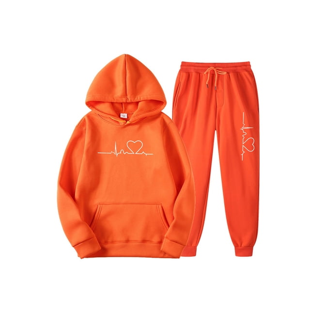 Bellella Ladies Tracksuit Sets Long Sleeve Sweatsuits Drawstring Two Piece Outfit Jogger Set Sweatshirts And Sweatpants Orange A L