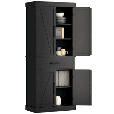 HOMCOM 72" Tall Kitchen Pantry Storage Cabinet with Barn Doors, Black