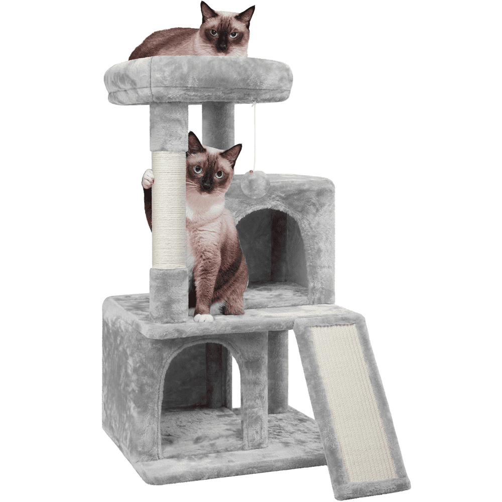 Yaheetech 36" Multilevel Cat Tower with Double Condos and Scratching Posts, Light Gray
