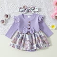 thumbnail image 2 of MIASHUI Vêtements pour Bébé Filles Manches Longues Pâques Rabbit Imprimés Barboteuse Côtelée Bodies Robe Serre-Têtes Ensemble, Violet, 3-6 Mois, 2 of 6