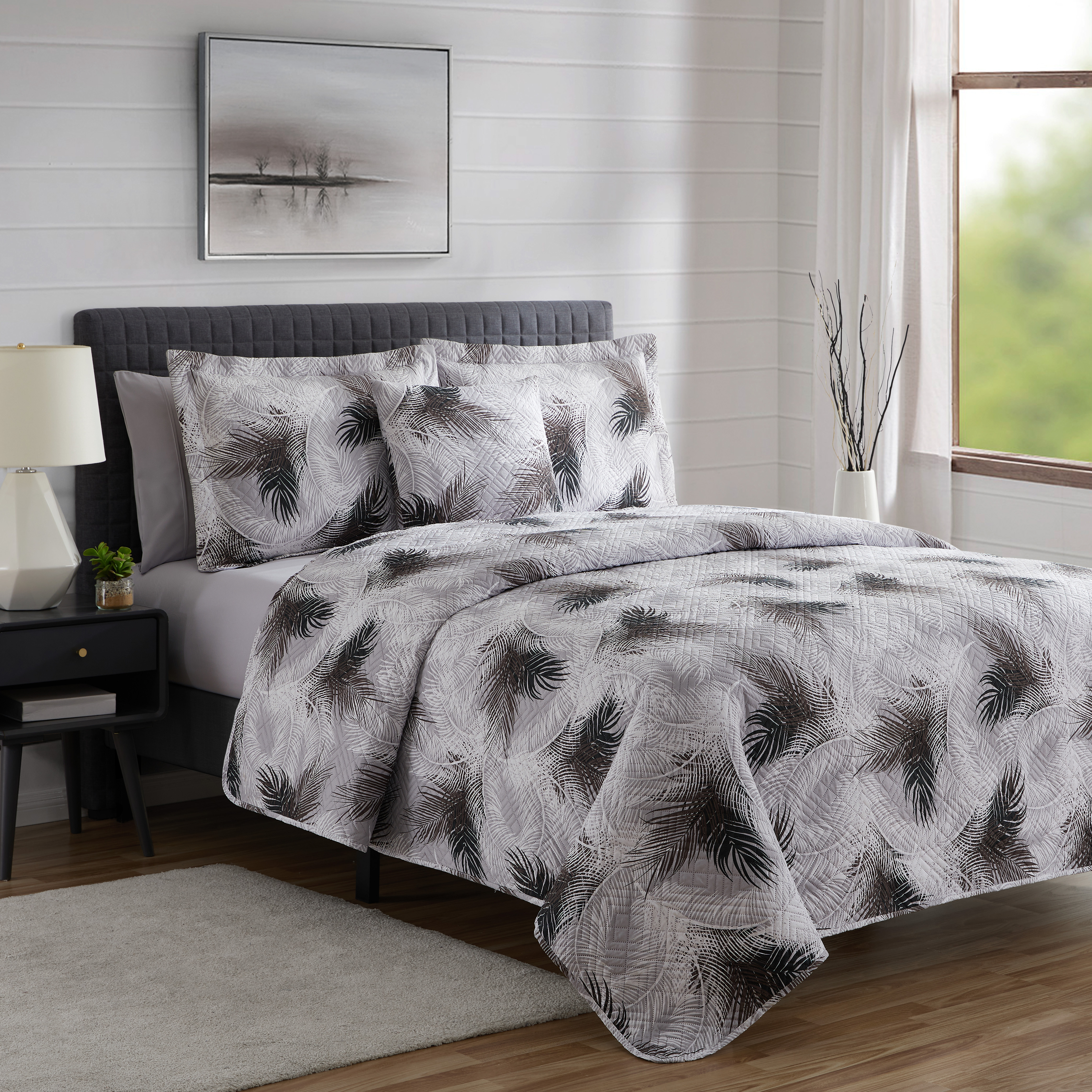 Clara Clark Quilt Set, 5 Piece Quilt Bedspread Coverlet Bedding Set, Twin Quilt 68"x90", Palm Leaf Pattern