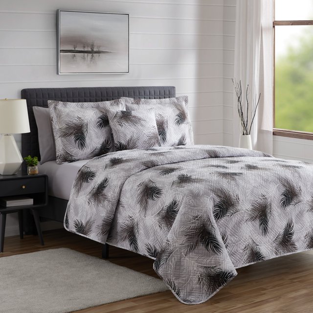 Clara Clark Quilt Set, 7 Piece Quilt Bedspread Coverlet Bedding Set, Queen Quilt 96"x90", Palm Leaf Pattern