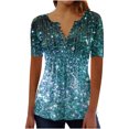 thumbnail image 1 of CEHVOM Mode Femme Décontractée Imprimé Col Rond Ample Manches Courtes T-shirt Haut Blouse Chandail Liquidation, 1 of 5