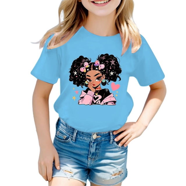 Zecgelong T-Shirt d'Été à Col Rond pour Filles, Imprimé de Dessins Animés, Décontracté, Ample, à Manches Courtes, T-Shirt Graphique pour Filles, Taille 6-8 Ans
