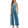 thumbnail image 1 of Jumpsuit for Women, Solid-Color V-Neck Sleeveless Wide-Leg Twisted Design, Black, Regular Length, Hand Wash Only, 1 of 9