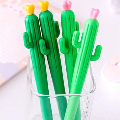 Tyidzon 4Pc Cactus Shaped Pens 0.5mm Gel Ink Comfortable Writing for School Supplies Office Home 12ml, Back to School Supplies