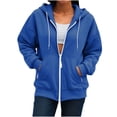 thumbnail image 1 of aohooy Crop Full Zip Hoodie Women Oversized Hooded Sweatshirt Fall Basic Plain Casual Fall Jackets with Pockets Drawstring Blue,S, 1 of 8