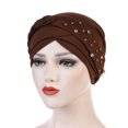 thumbnail image 2 of Womens Large Elastic Solid Color Comfortable Flat Hat Single Color Stud Bead Single Color Single Strip Stud Bead Drill Braid Cap, 2 of 4