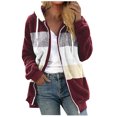 thumbnail image 2 of EGNMCR Womens Winter Fuzzy Fleece Jacket Hooded Color Block Patchwork Cardigan Zipper Pullover Coats Outerwear with Pockets, 2 of 5