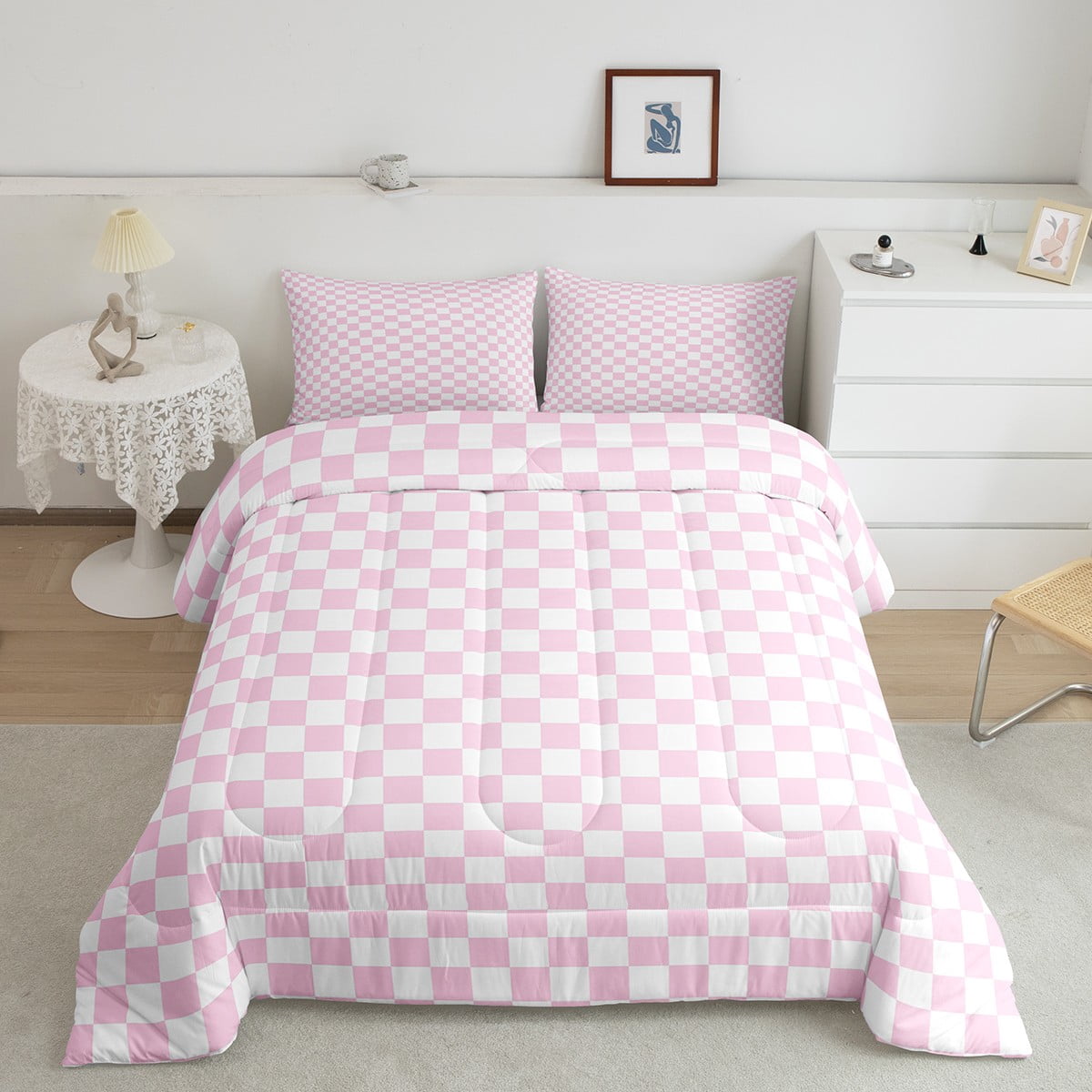 Erosebridal Plaid Buffalo Bedding King Comforter Set, Checkered Down Comforter, Rectangle Room Decor, Reversible 3-Piece