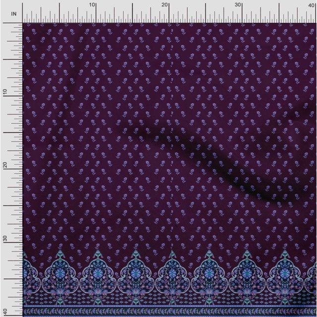 Soimoi Polyester Crepe Fabric Swirl,Leaves & Floral Panel Printed Fabric 1 Yard 52 Inch Wide