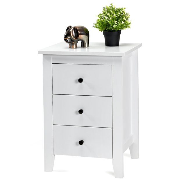 Patiojoy Table de Chevet Meuble de Salon avec 3 Tiroirs Blanc