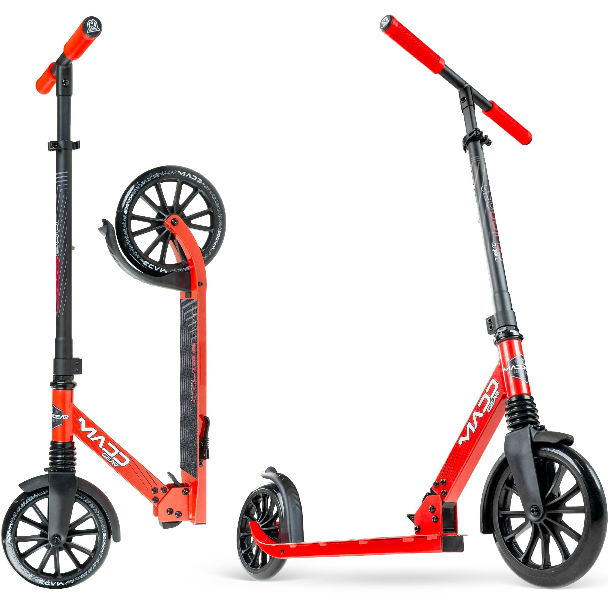 Madd Gear Metro 250- Black/Red Folding Commuter Scooter with Adjustable Bar
