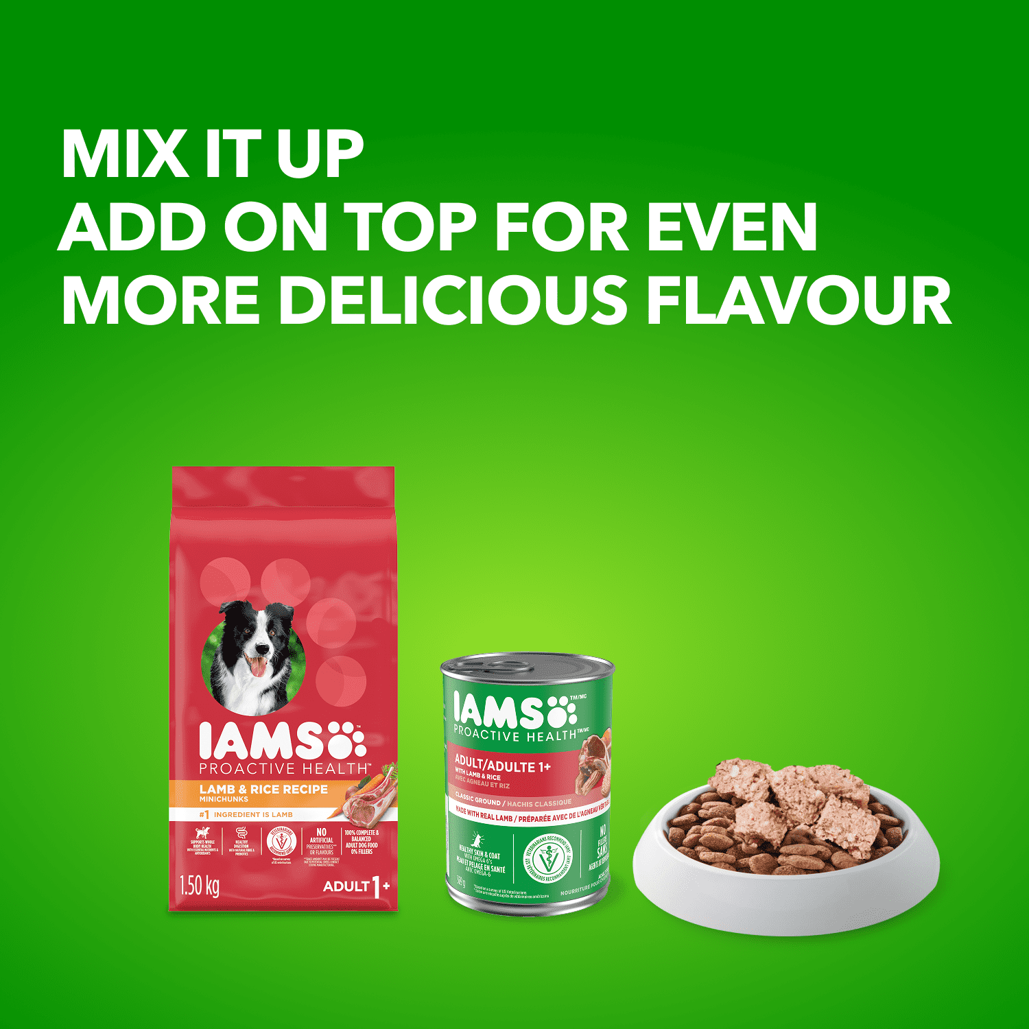 Iams Mini Bouchées Nourriture Sèche pour Chien Adulte Recette à l'Agneau et au Riz 1.5kg